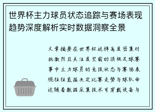 世界杯主力球员状态追踪与赛场表现趋势深度解析实时数据洞察全景